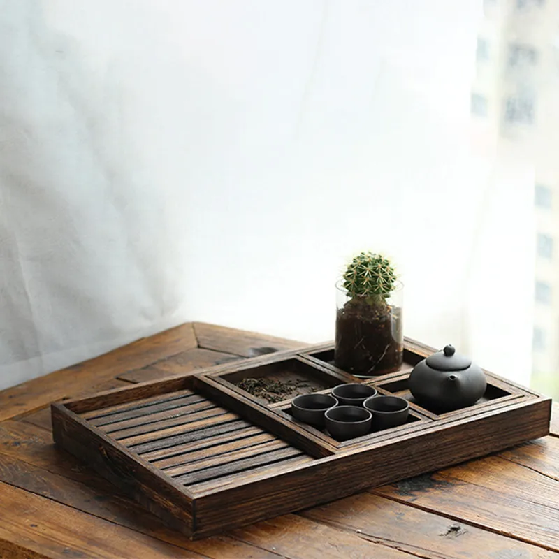 

Japanese Burnt Tung Wood Tray Seven-Piece Home Rectangular Small Fruit Tray Solid Wood Snack Nut Tray Tea Tray