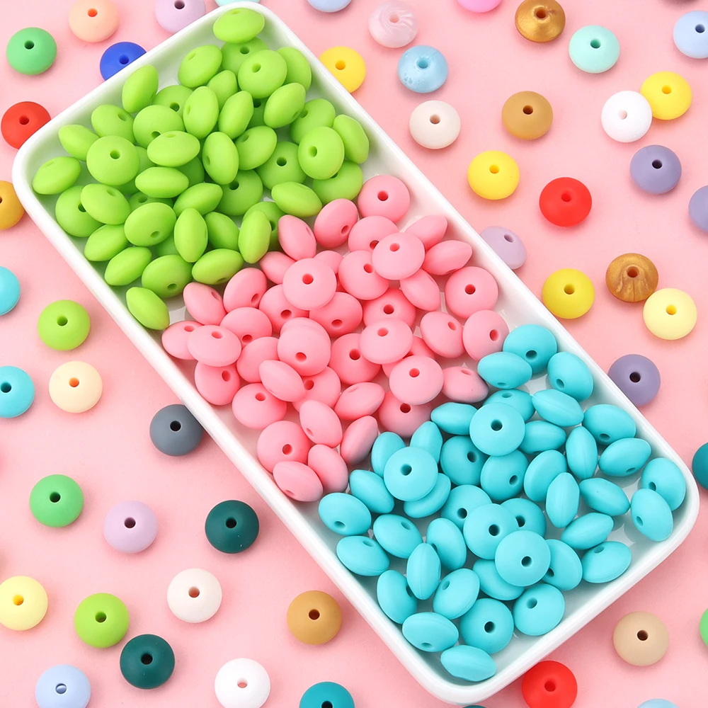 20 Stück flache Abacus-Perlen aus Silikon, 12 mm, mehrfarbig, Baby-Molar-lose Perlen für Schmuck, Armbänder, Herstellung von DIY-Spielzeugzubehör
