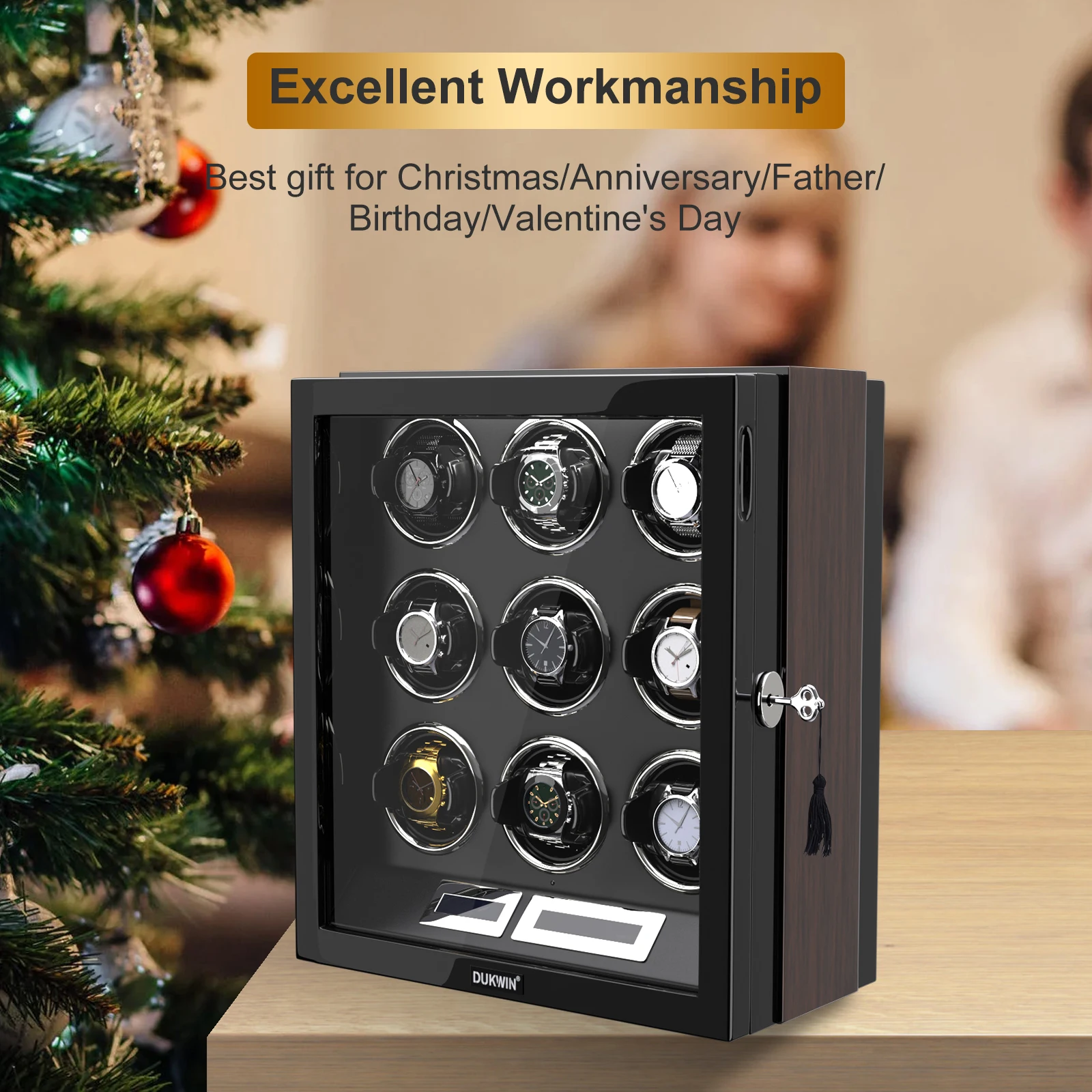 

Watch Winders Box 9 Slots Black Automatic Watch Winder with LED Light Touchscreen Quiet Motor