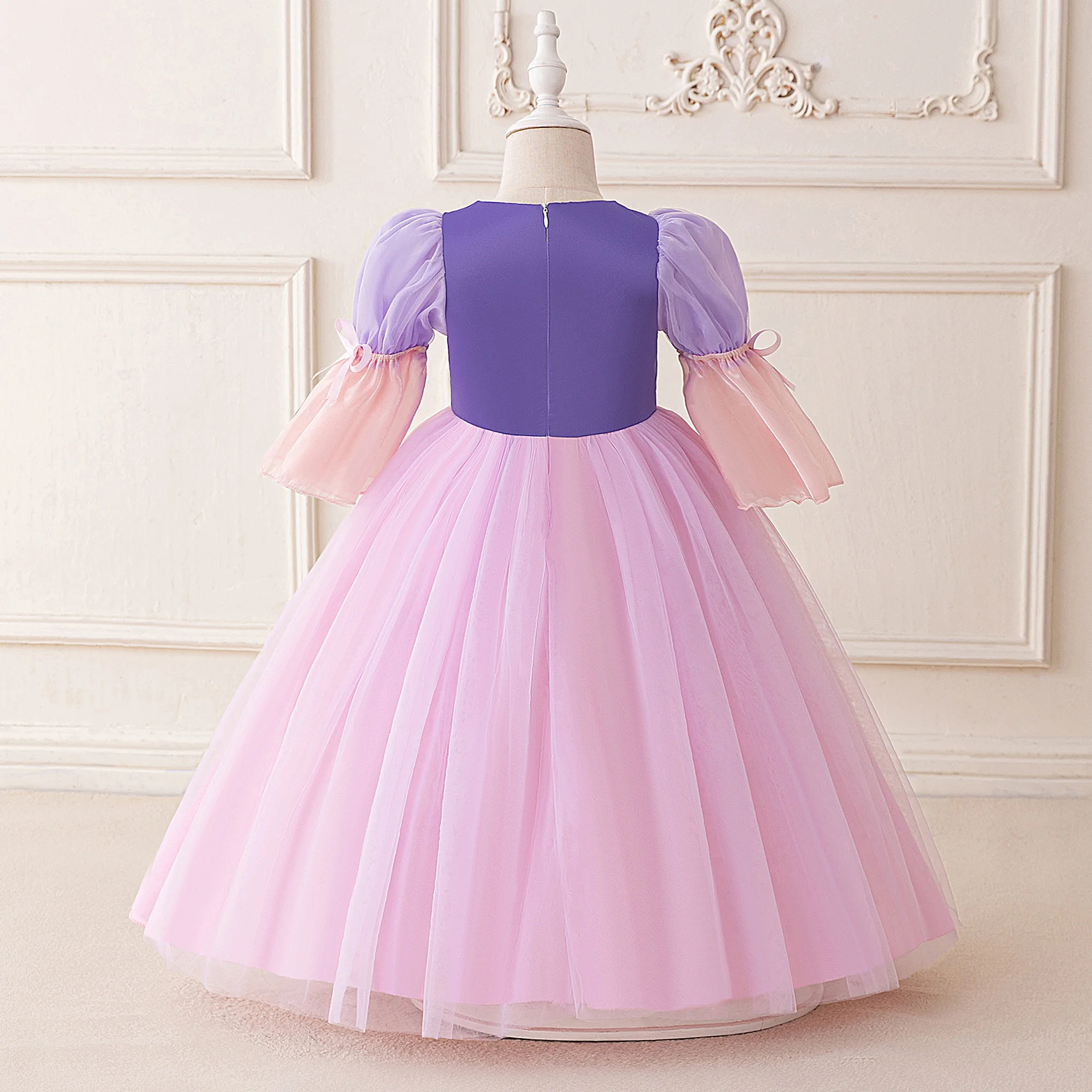 Elegant Flower Hair Princess Party Girl Dresses Bow Birthday Wedding Bridesmaid Dress Girls Carnival Halloween Christmas Costume