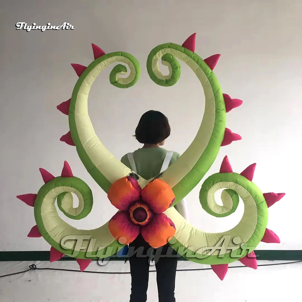 Adult Wearable Inflatable Flower Fairy Dancing Costume Parade Wings Blow Up Plant Vine Suit For Stage Show