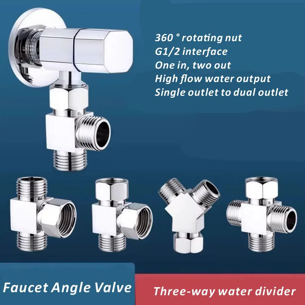 4 Points Faucet Inlet Valve G1/2 Brass Triangle Valve Heater Water Stop Valve Bathroom Toilet Washing Machine Universal Switch