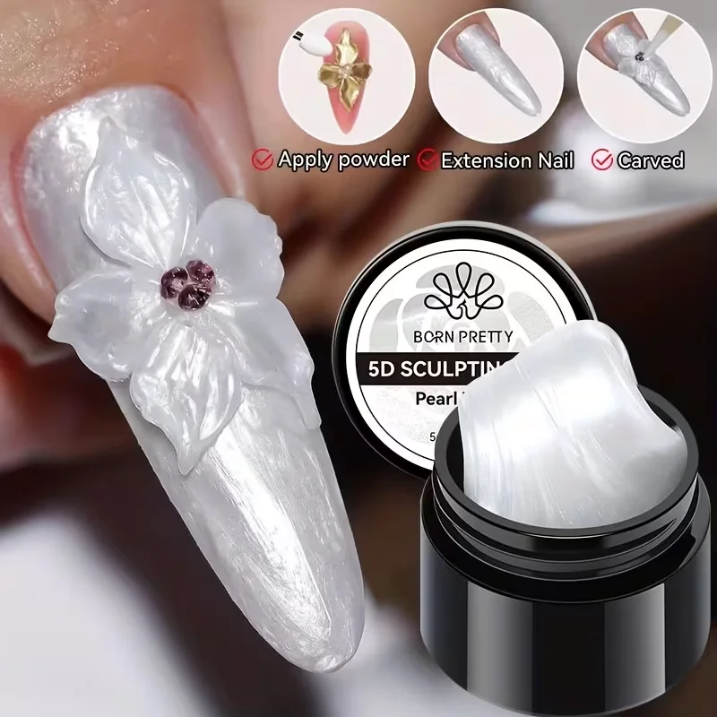Pearl White 5D Sculpting Gel,Non‑Stick Hand,Nail Carving Molding UV LED Gel for Flower Butterfly Shell Stereo DIY Manicure Nail