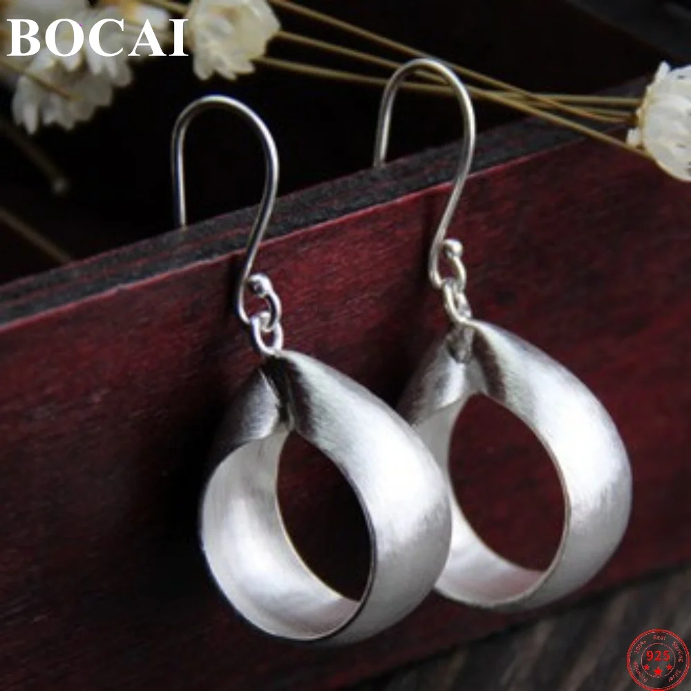 BOCAI S925 Sterling Silver Drop Earrings for Women Christmas Gift Minority Design Simple Ear Drops Argentum Jewelry Wholesale