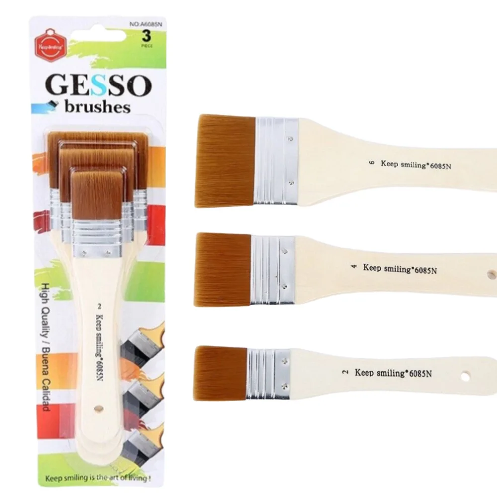 Penseel, platte, heldere penselen, ambachtelijke basiscoating penselen met houten handvat voor acryl, olie, aquarelkleur