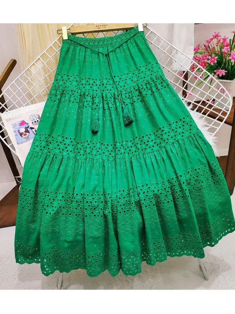 Spring Summer Lace Casual Skirt Women's High Waist Splicing Hooks Casual Solid Loose Holiday Party Skirts Women Clothes