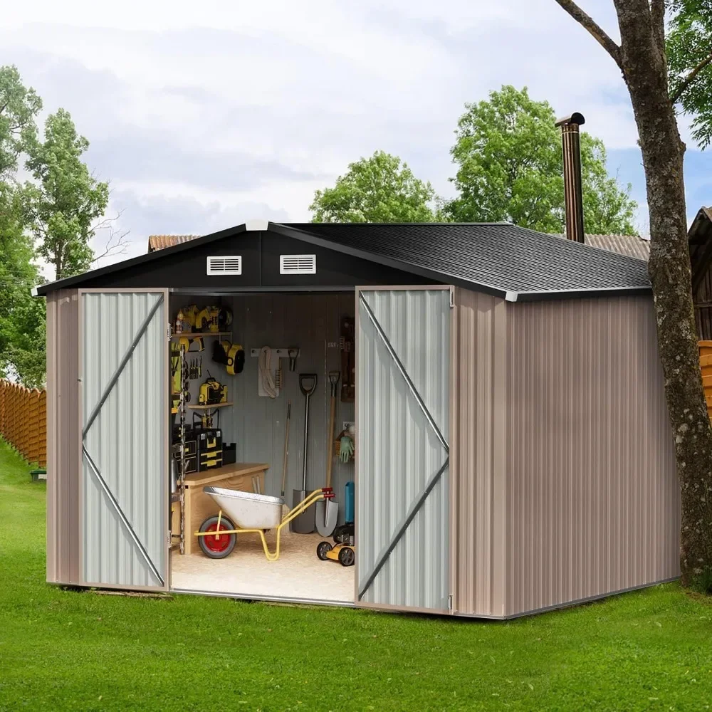 

7.6x9.7 FT Outdoor Storage Shed with Lockable Air Vents and Door, Utility Steel Galvanized Metal Tool Shed