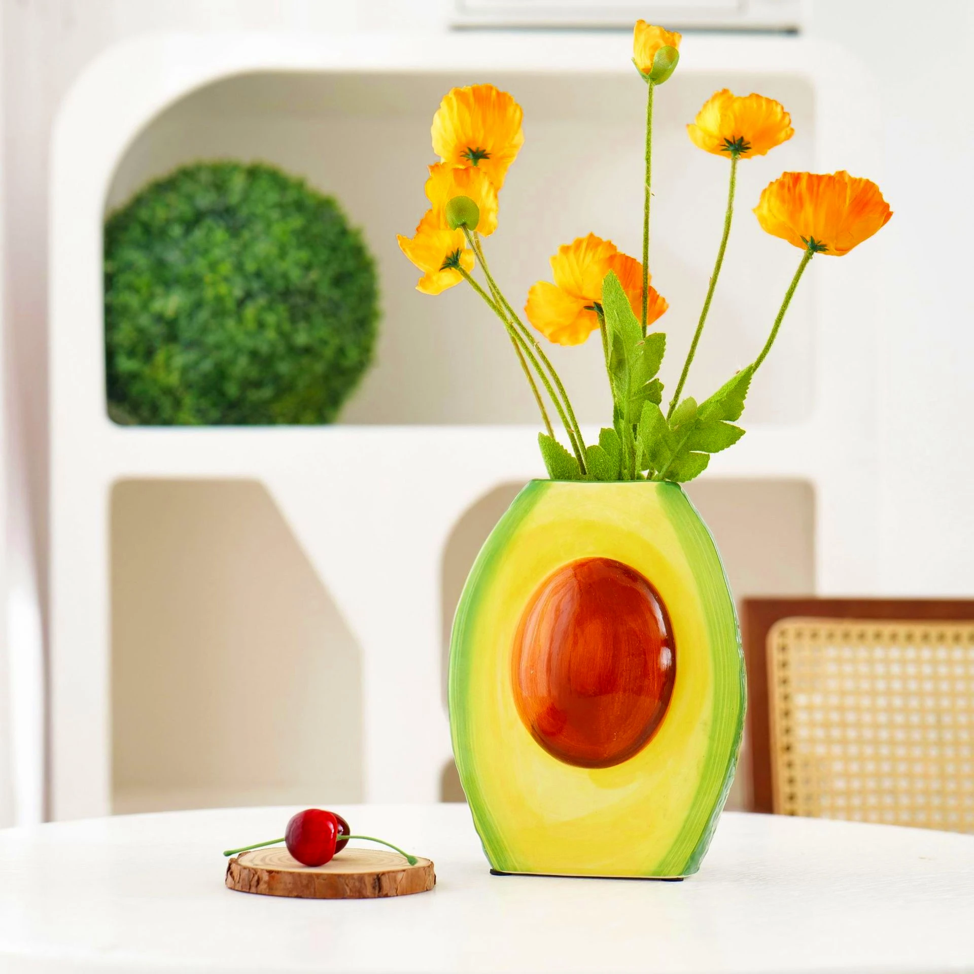 Creative Avocado Vase Porcelain Crafts Flower Pots Desk Decoration Ceramic Vase Artificial Flowers Decorative Floral Arrangement