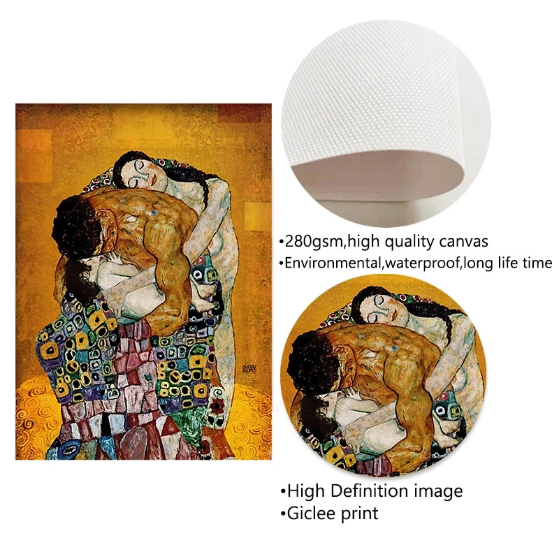 الكلاسيكية غوستاف كليمت الأسرة الشهيرة قماش اللوحة المسيل للدموع قبلة الذهب الملصقات الحديثة يطبع جدار صورة فنية لغرفة ديكور كوادروس #6