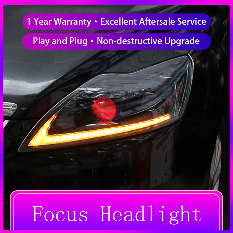 A Pair of Car Styling For Ford Focus 2009-2013 Front Light DRL Head Lamp Dynamic LED Projector Lens Headlights Auto Accessories