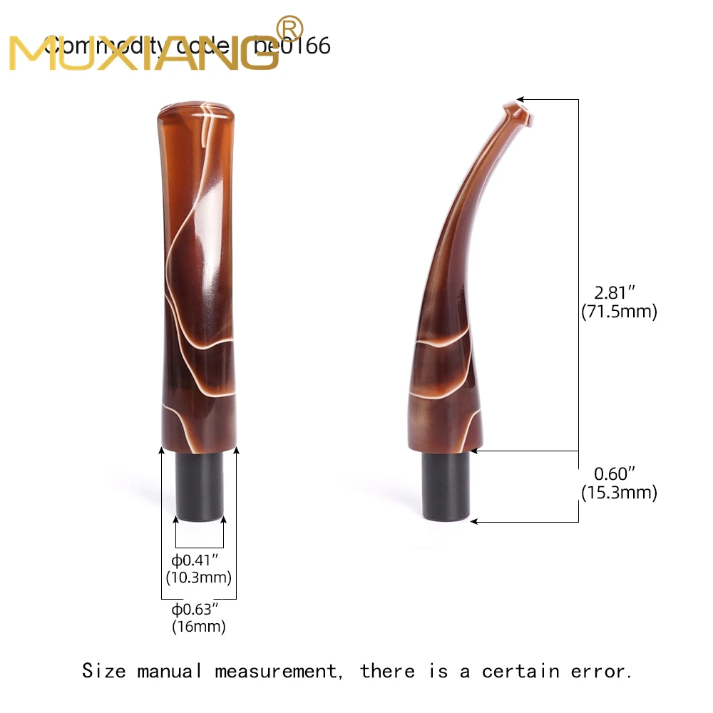 1pc curved handle acrylic tobacco pipe mouthpiece coffee colore pipe handle diameter 16mm with 10.4 tenon for 9mm filter element