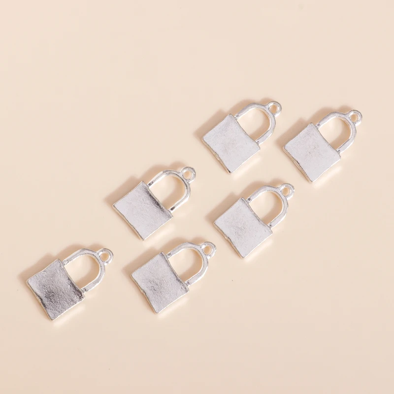 Leslie 10 Stück/Set Trendige Legierung Silberfarbene Vorhängeschloss-Anhänger für Armbänder Halsketten DIY Handgemachtes Schmuckzubehör – Detail 1