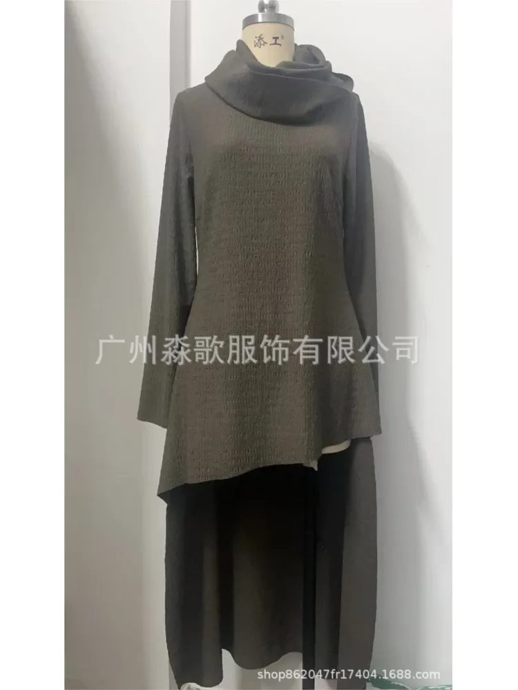 Elegance Heaps Collar Loose Dress For Woman Fashion Irregular Hem Long Sleeves Casual Dresses Spring Autumn Lady Solid Vestidos - Image 5