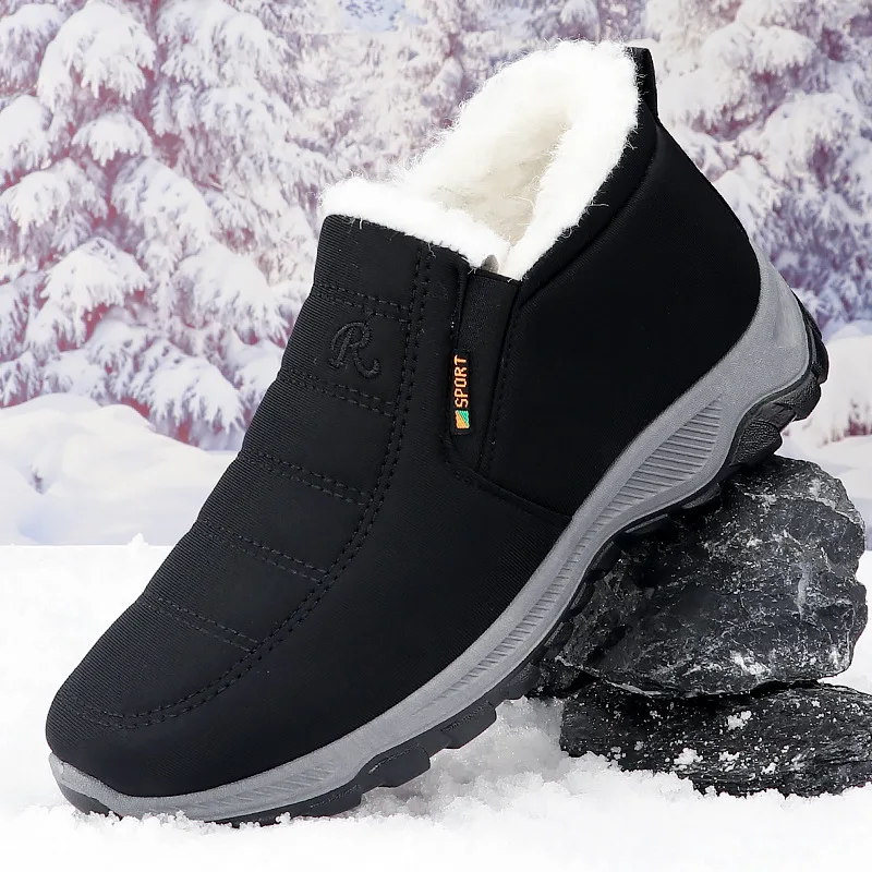 Men's fleece-lined thickened shoes, winter casual shoes, warm snow boots, men's cotton shoes
