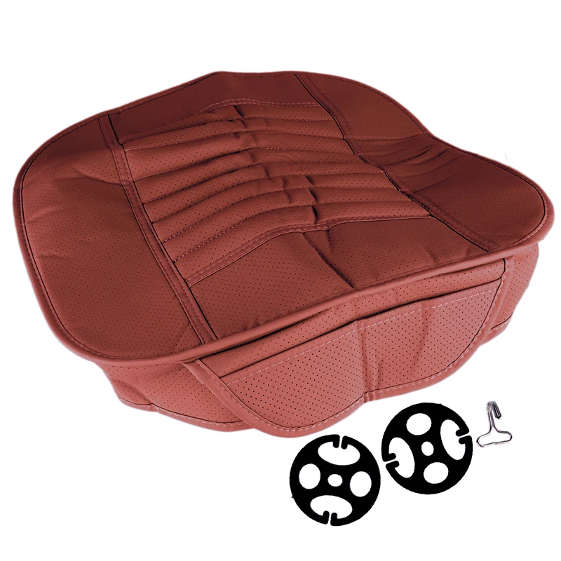 Universal Car Front Seat Cushion Mat Cover Soft Breathable Bamboo Charcoal Full Surround Brown PU