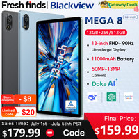 【World premiere】Blackview MEGA 8 Tablet 13 inch FHD+ 90Hz Display 11000mAh  AI Android 15 50Mp Camera 4 BOX Speakers 4G Pad PC