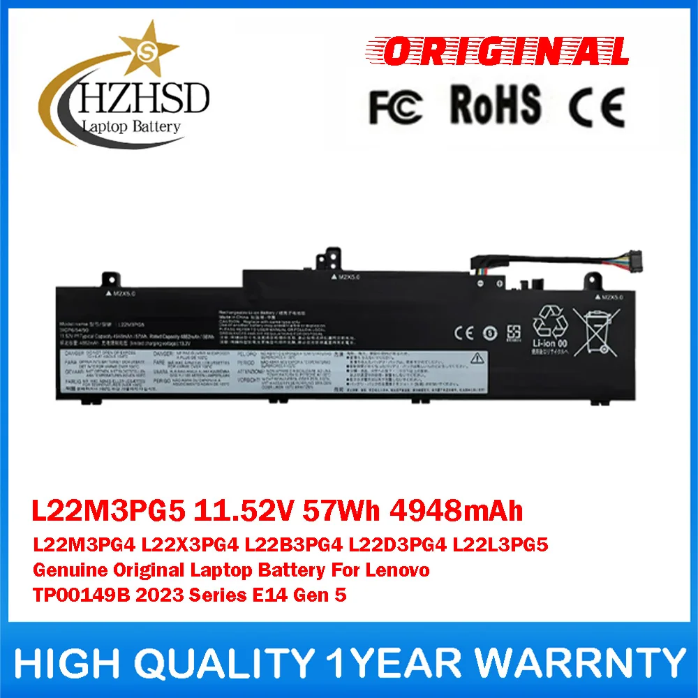 

L22M3PG5 11.52V 57Wh 4948mAh L22M3PG4/X3PG4/B3PG4/D3PG4/L3PG5 Genuine Original Laptop Battery For Lenovo TP00149B 2023Series E14