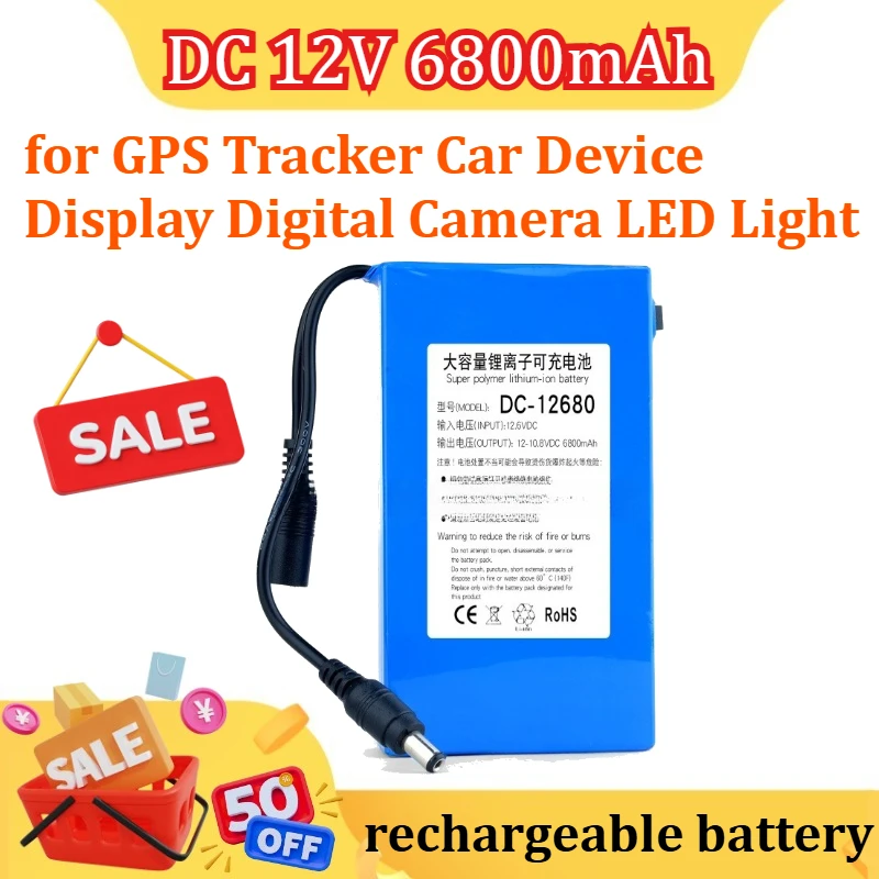 

DC 12V 6800mAh Lithium-ion Battery Pack for GPS Tracker, Car Device, Display, Digital Camera, LED Light