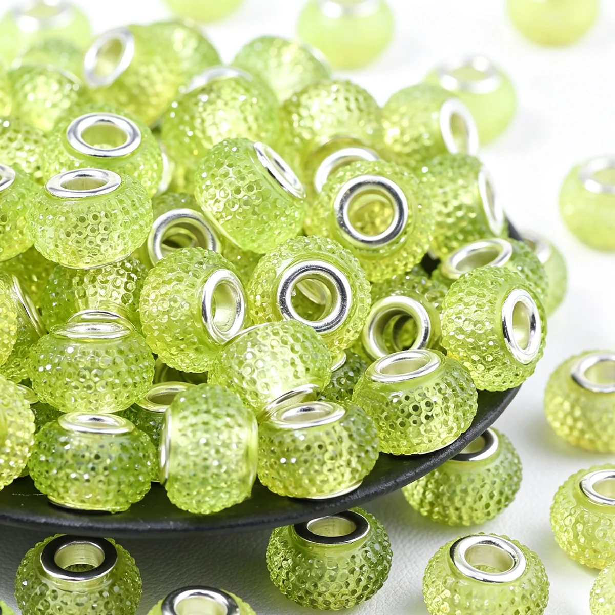 14mm Resin Bayberry-Shaped Large Hole Beads Light Green Handmade DIY Jewelry Making Loose Bead Bracelets Necklaces Accessories