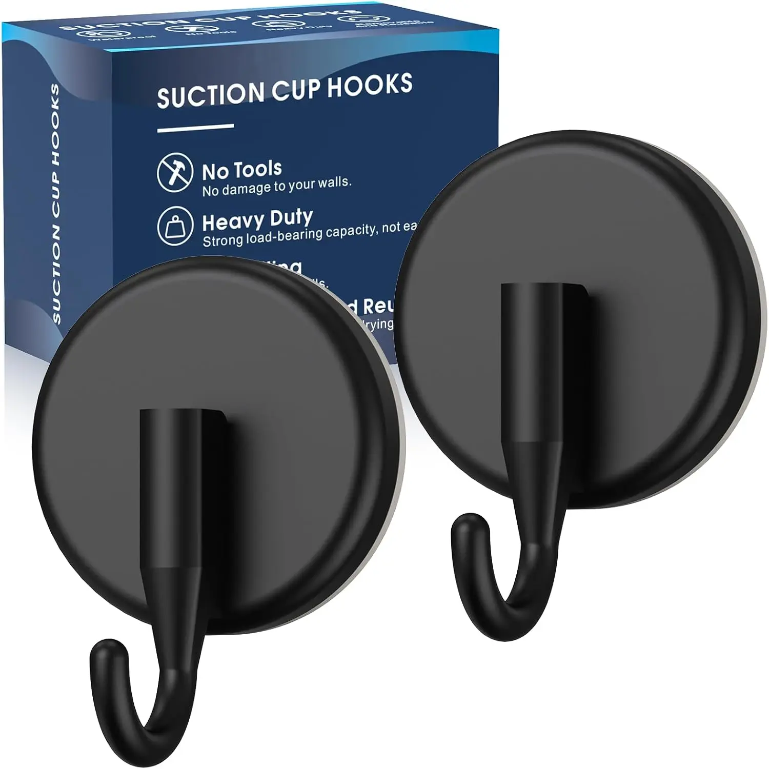 

Suction Cup Hooks for Shower, Heavy Duty Holds 11 lbs, for Glass Tiles Mirrors, Towel Robe Loofah Hanger - 2 Pack