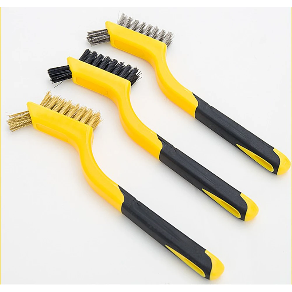 1pc 7 Inch Mini Wire Brush Brass Nylon & Stainless Steel Rust Remover Metal Wire Burring Rust Brush Metal Cleaning Tool