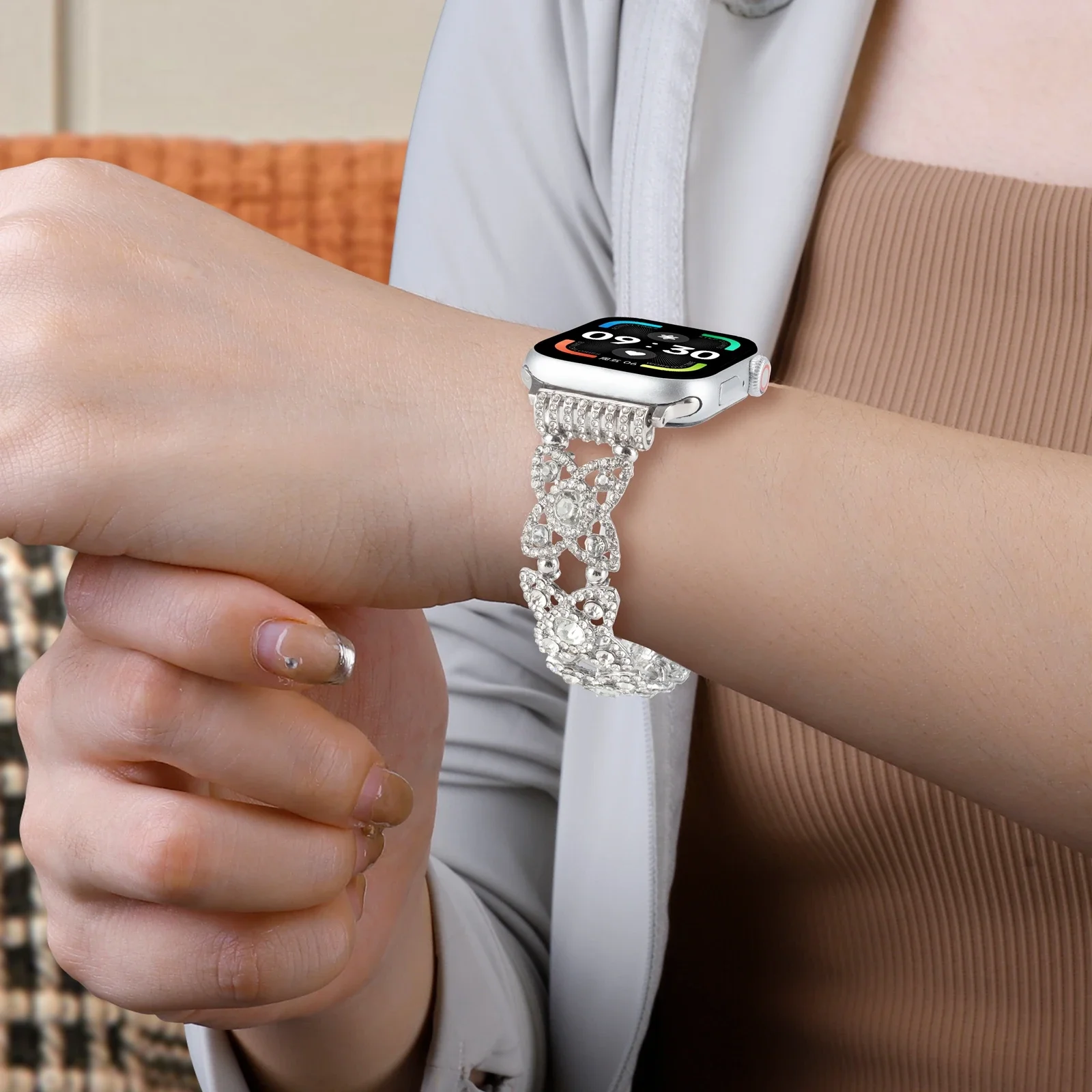 Apple Watch 밴드 시리즈 10/9/8/7/6/5/4/3/2/1 SE 40mm 41mm 42mm 44mm 45mm 46mm 49mm 스트랩 용 새로운 블링 탄성 팔찌 링크