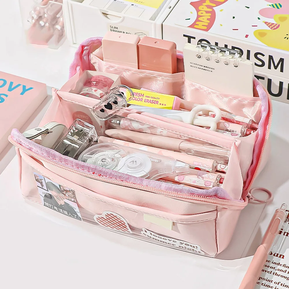 10 Layers Large Capacity Pencil Bag Stationery Supplies Aesthetic Transparent Pen Case Girl Zipper Pencil Pouch School Supplies