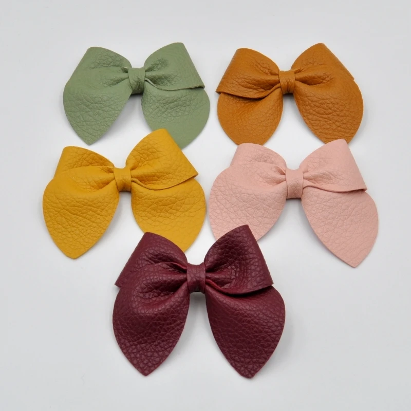 10Pcs/Lot 3.5 Inch Faux Leather Bowknot Alligator Clip  French Bow Barrette Pigtail Hair Bows For Girls  Baby Hair Accessory