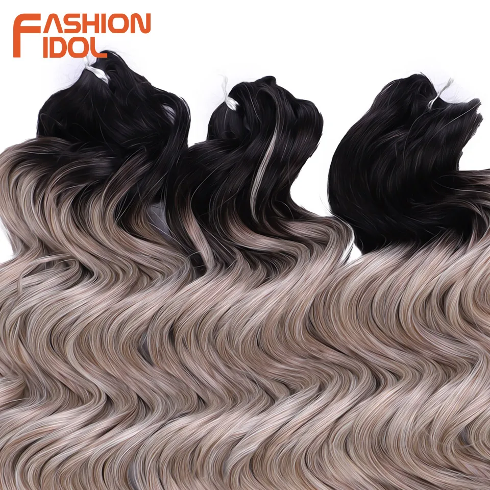 FASHION IDOL Deep Wavy Passion Twist Crochet Hair Synthetic 24Inch Crochet Braids Curly Hair Ombre Grey Braiding Hair Extensions