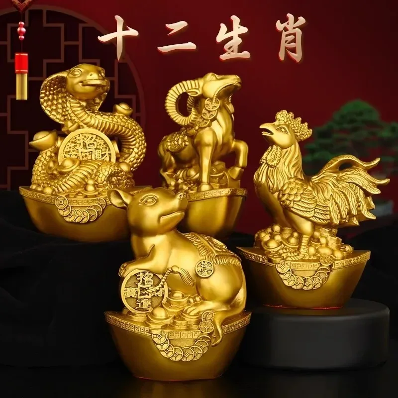 S/M/L Chinese Zodiac Brass Statue Set 12 Pcs Animal Figurines Rat Ox Tiger Rabbit Dragon Snake Horse Goat Monkey Rooster Dog Pig
