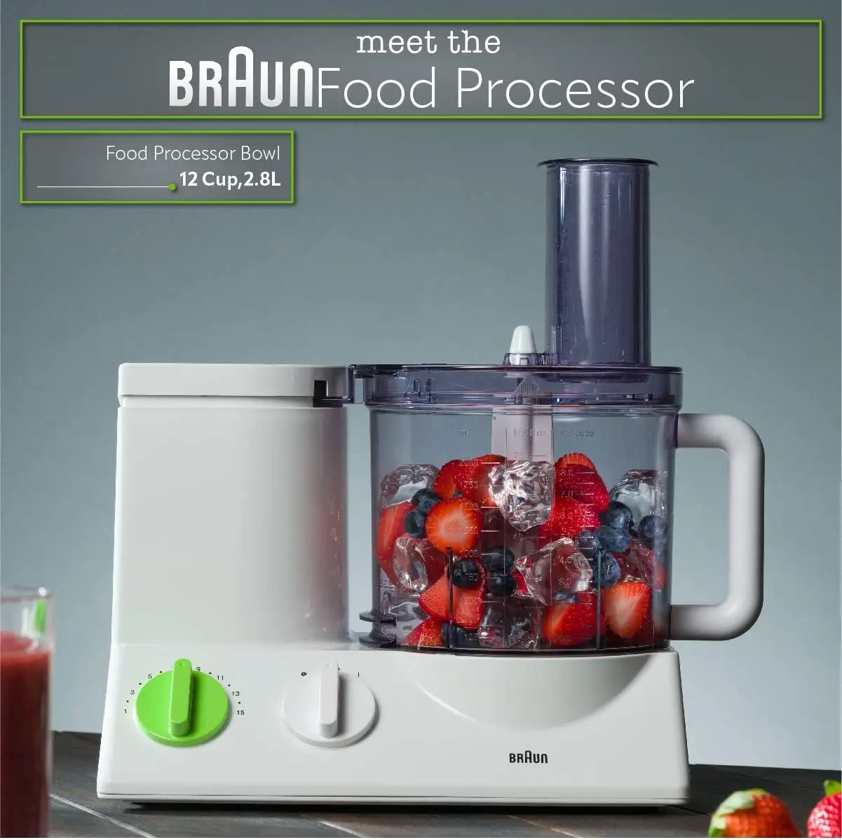 FP3020 12 Cup Food Processor motor sangat senyap, termasuk 7 pisau lampiran + helikopter dan Juicer jeruk, buatan Euro