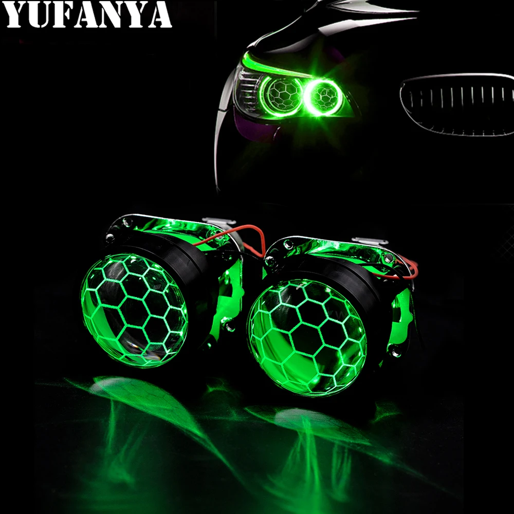 2.5インチRGB APP LEDデビルアイズブルーハニカムバイキセノン
