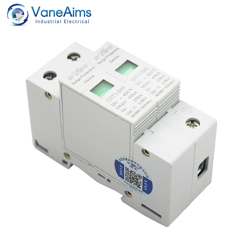 VaneAims AC SPD 2P 20KA~40KA 420V Solar PV Surge Protector Din Rail Mounting Protective Low-voltage Arrester Device for House