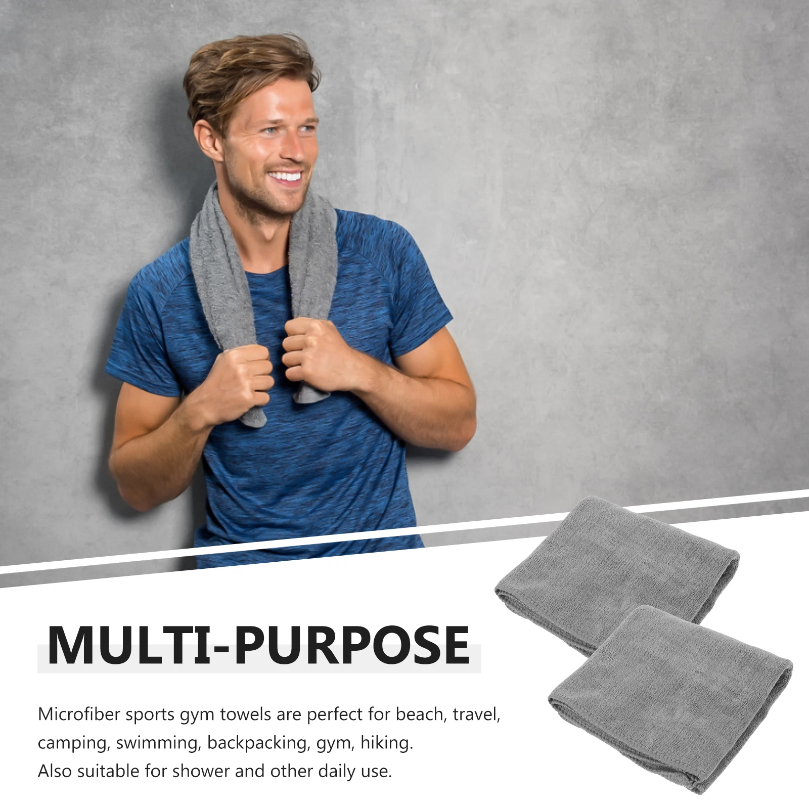 

2 Pcs Microfiber Towel Fitness Gym Sweat Quick Dry Absorbent Beach Towels Comfortable Workout Dark Grey Travel