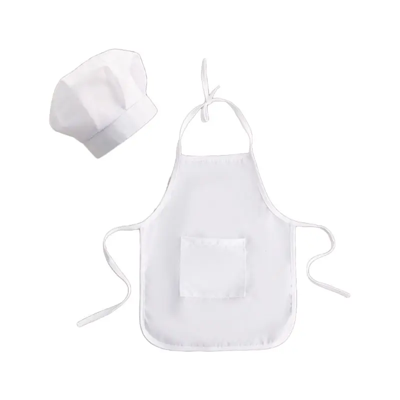 Infant Kids White Cook Costume Photography Prop Newborn Hat Chef Apron