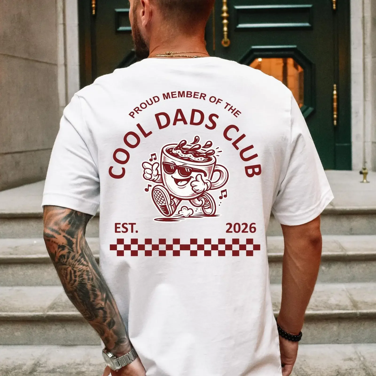 Proud Member Of The Cool Dads Club Est 2026 Funny Coffee Cup T Shirt Baby Announcement For Expectant Father vintage Washed
