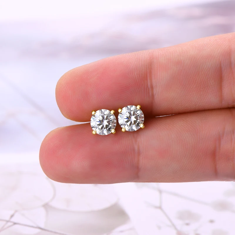 Lnngy 6.5mm 1CT Moissanite Diamond Earring Pendientes 925 Sterling Silver Piercing Stud Earrings For Women Pierced  Jewelry
