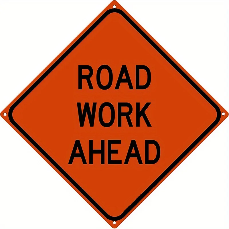 Metall-Blechschild „Straßenarbeiten vorliegen“ 8x8 Zoll, Baustellenwarnschild für Jungenzimmer-Wanddekoration, gut sichtbares Verkehrsschild