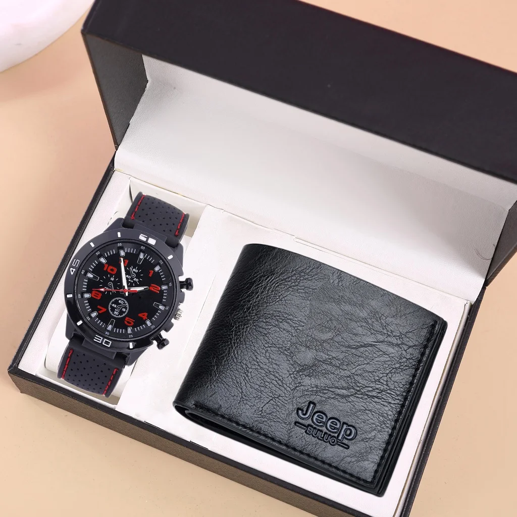 Kegllect Men's Watch Wallets Set Temperament Multiple Colors PU Leather Strap Quartz Watches Men Wallets