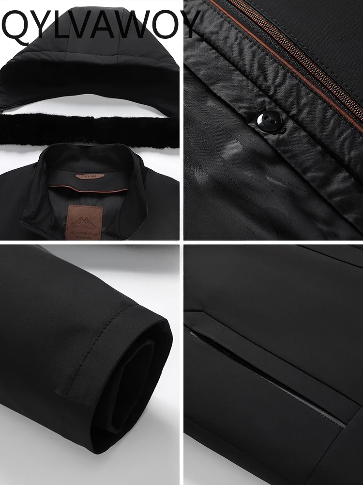 QYLVAWOY Niekefu de invierno (abrigo forrado de piel), cuello de visón, forro integrado de piel de conejo, abrigo de estilo corto, Parka, prendas de vestir exteriores para hombre LJ2592