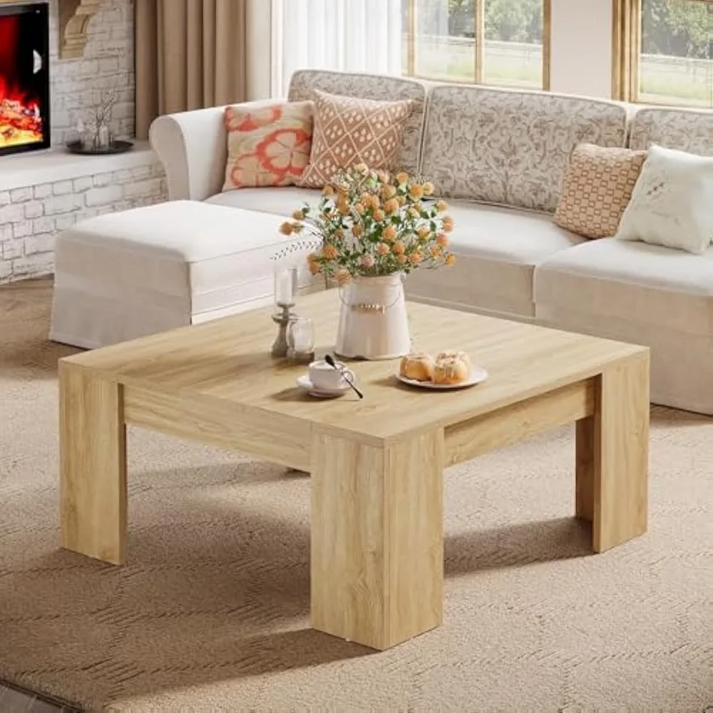 38,8" quadratischer Couchtisch, Bauernhaus-Couchtisch aus Holz, Mitteltisch für Wohnzimmer mit stabilen Holzbeinen, moderne Wohnmöbel