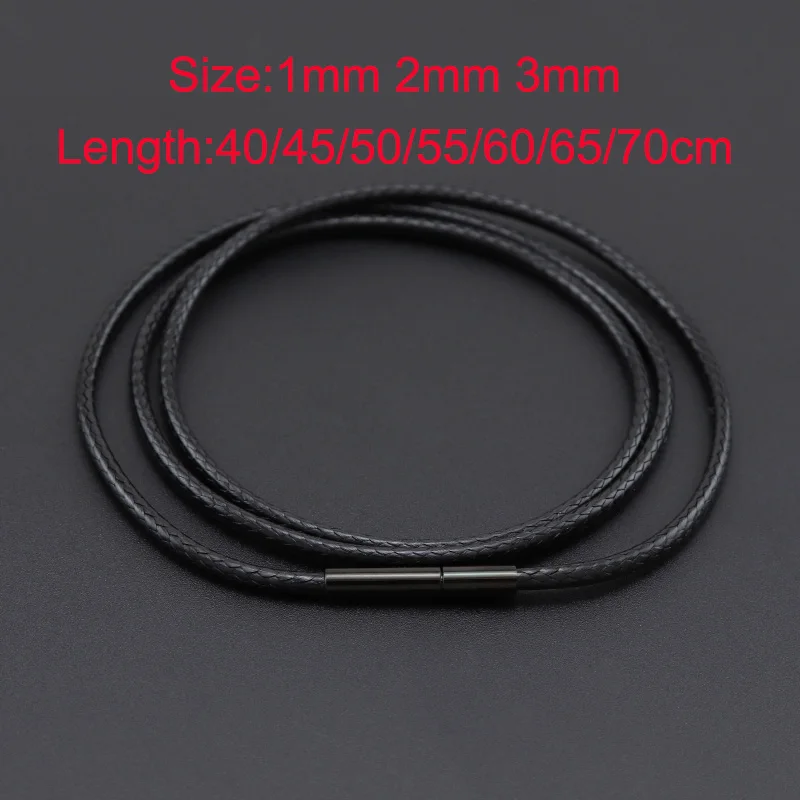 

3mm 60cm 70cm Black Leather Waxed Cord Necklace for Men Women Choker Braided Necklace Cord Stainless Steel Tube Connectors Clasp