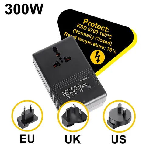 200W 300W Voltage Converter Transformer 220V To 110V Step Down Transformer 110V To 220V Travel Adapter EU/US/UK Plug Inverter