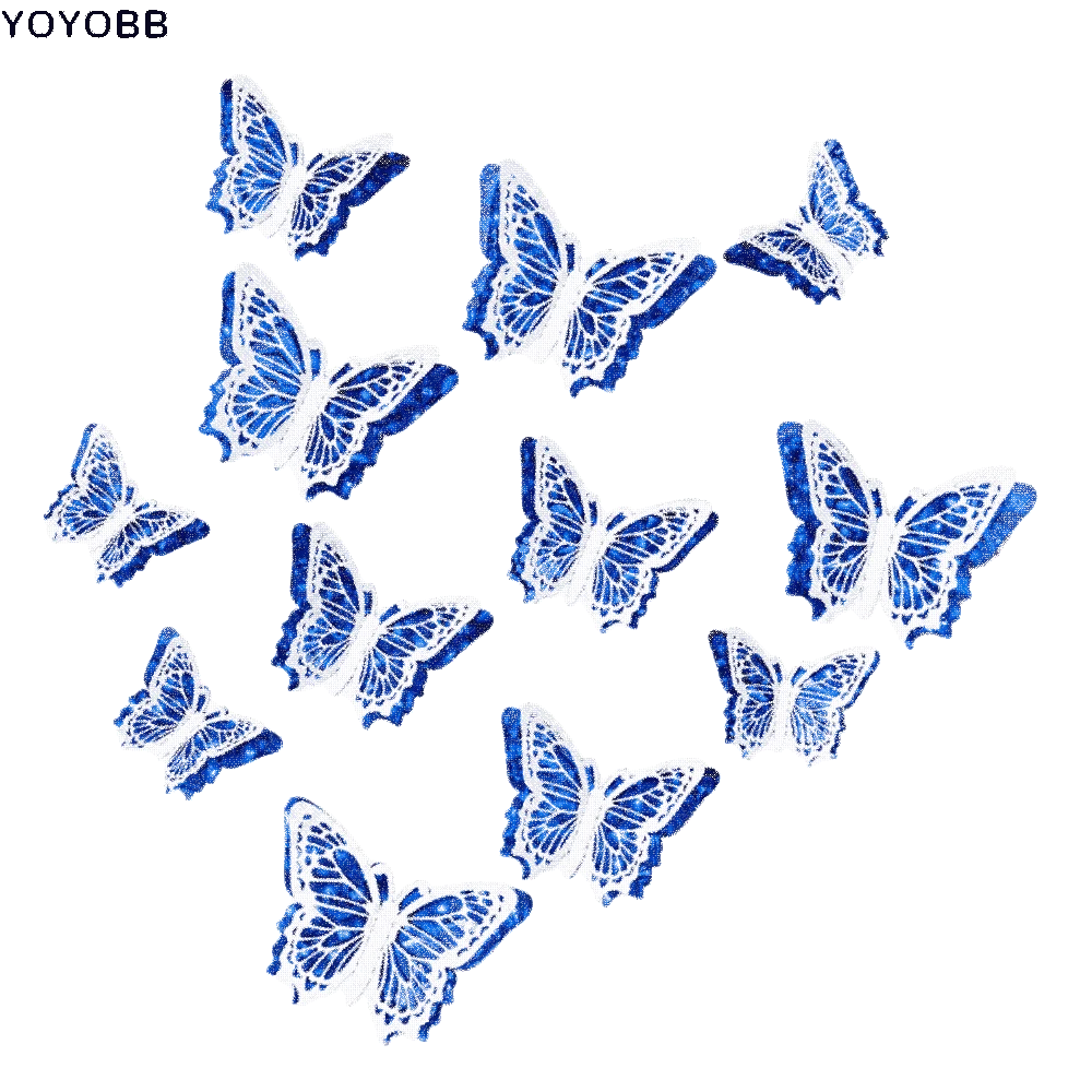 12 Pcs Colorful 3D Butterfly Wall Stickers Hollow Patchwork Double-Layer Wall Stickers Fairy Glitter Wings