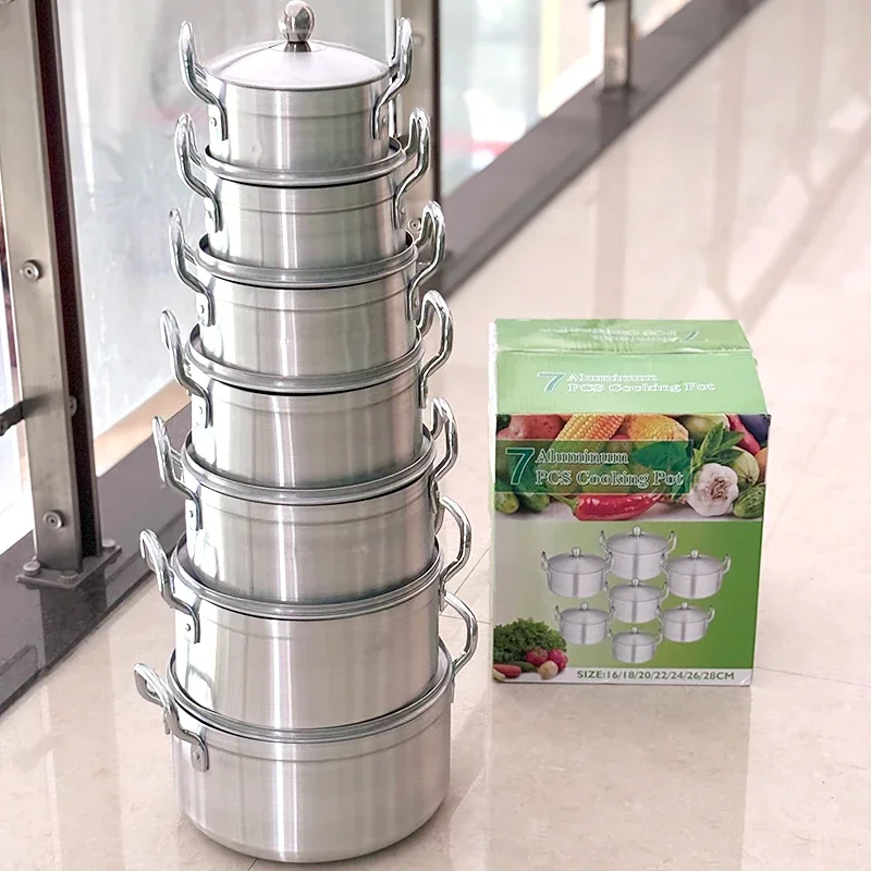Wholesale aluminum kitchenware set soup pot thickened cookware set hot selling soup pots 14pcs juego de ollas casseroles
