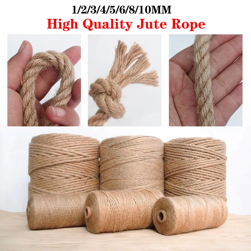 1/2/3/5/6/10mm Natural Jute Rope Cord DIY Sewing Vintage Jute Ribbon String Twine Crafts Handwork Hemp Wedding Party Decoration