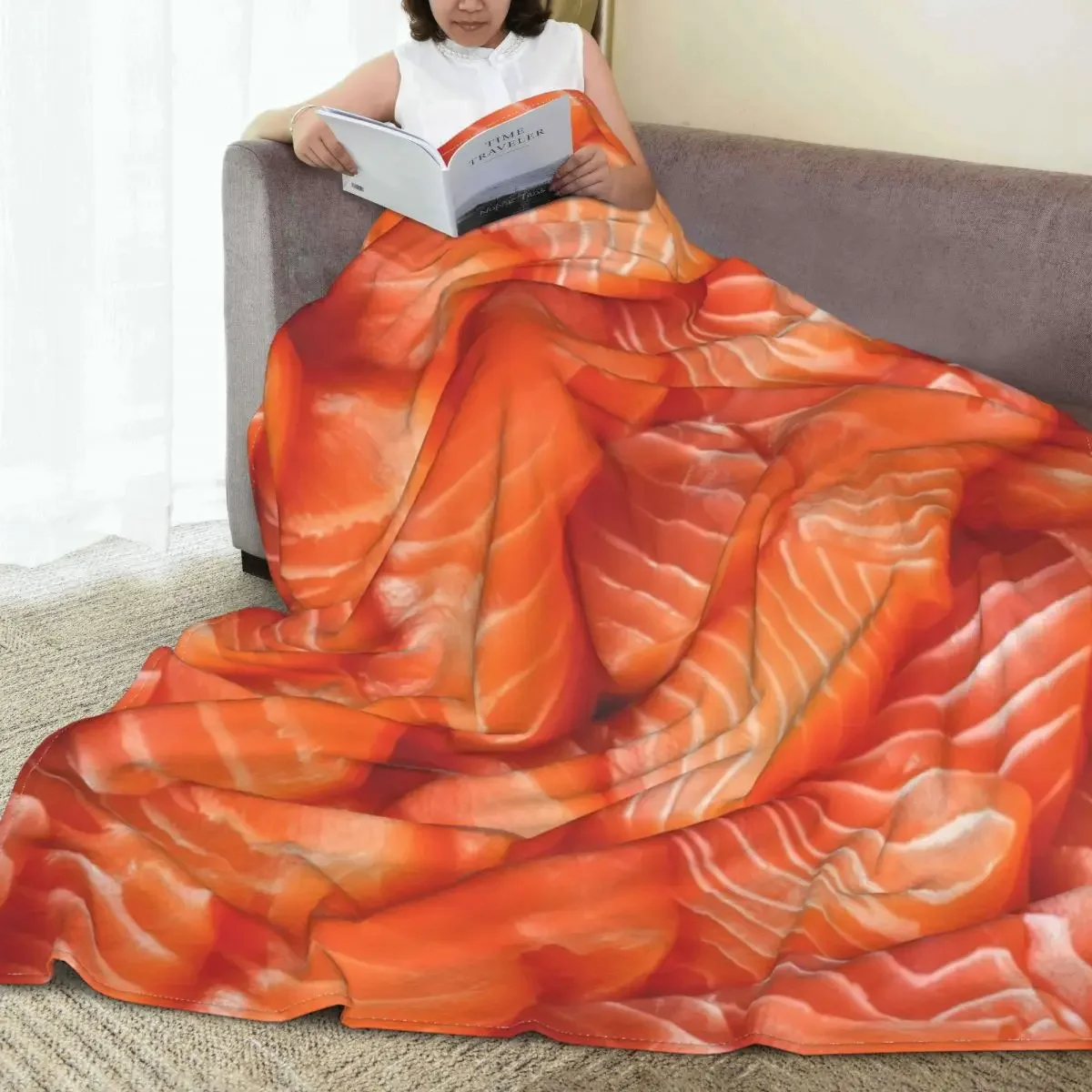 

Salmon Fillet Sashimi Fish Warm Blanket Fresh Delicious Food Travelling Throw Blanket Spring Flannel Bedspread Sofa Bed Cover