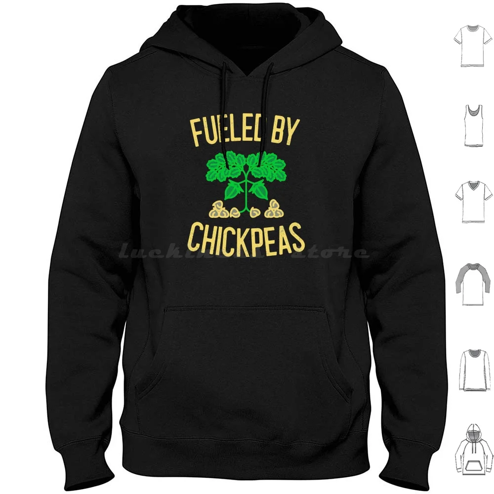 Fueled By Chickpeas Hoodies Long Sleeve Chickpea Garbanzo Chickpeas Hummus Cute Vegan Chick Funny Pea Falafel Healthy
