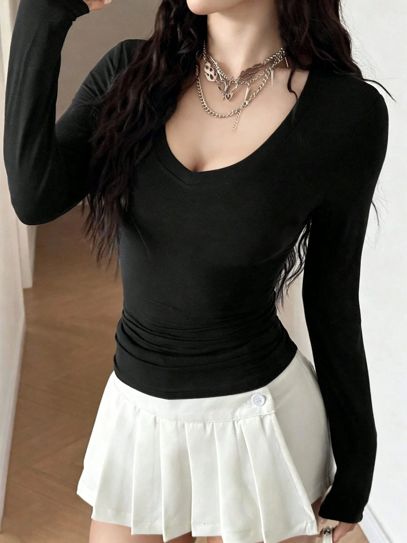 Custom drawing V-neck long-sleeved T-Shirt Fashion aesthetics Shirt Unisex T-shirts top