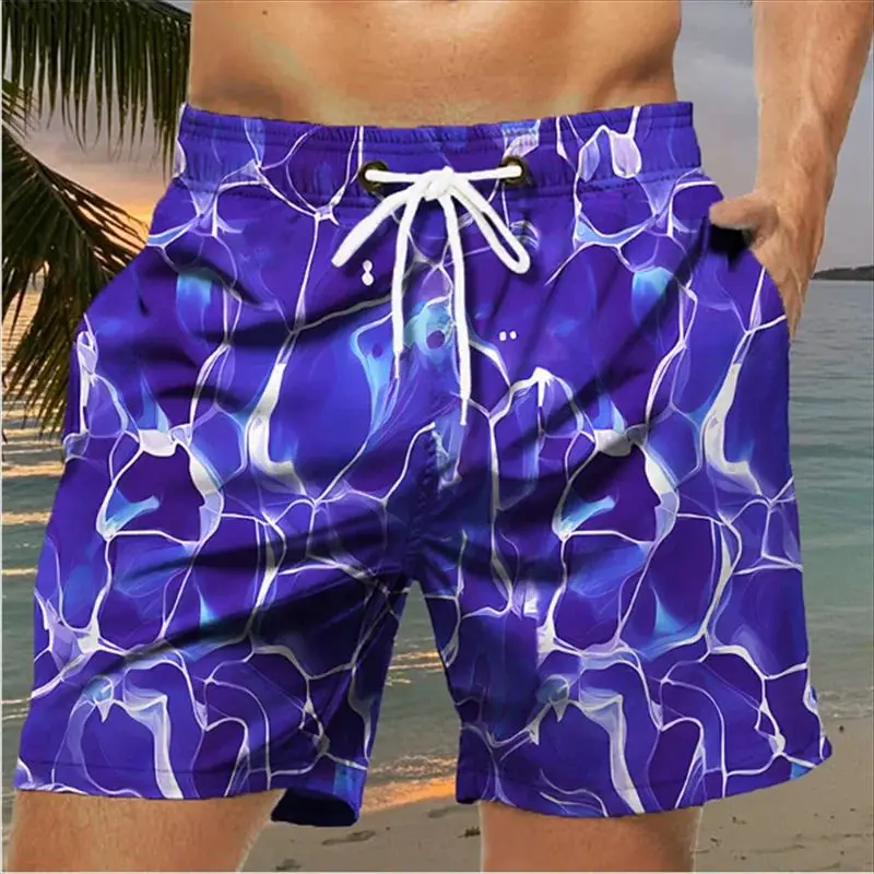 3D Printed Wave Pattern Beach Short Men's Outdoor Casual Hawaiian Shorts Trendy Streetwear Swimming Trunks Fashionable Shorts